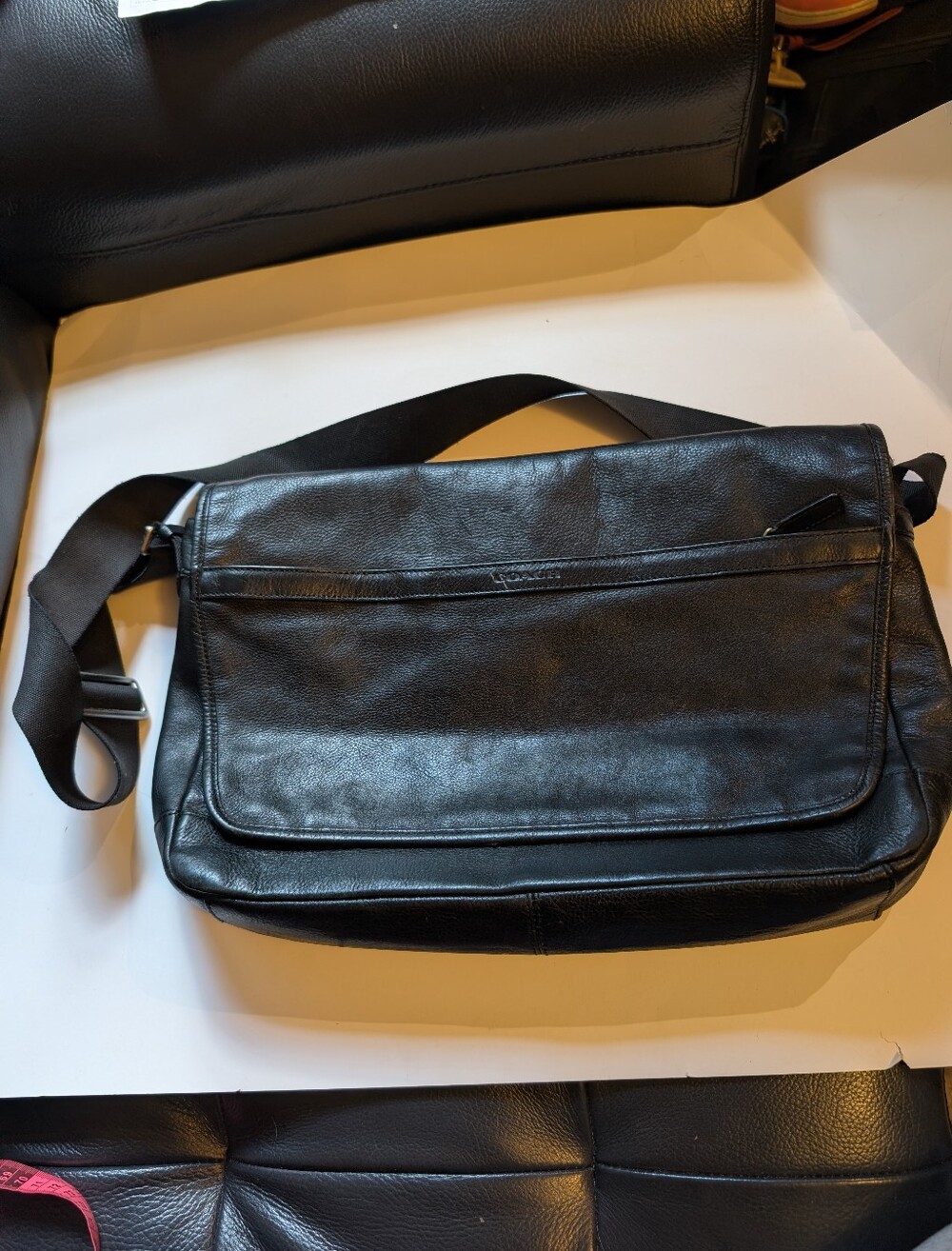 Authentic COACH F71345 Black Leather Camden Messenger Bag Crossbody Laptop Satch